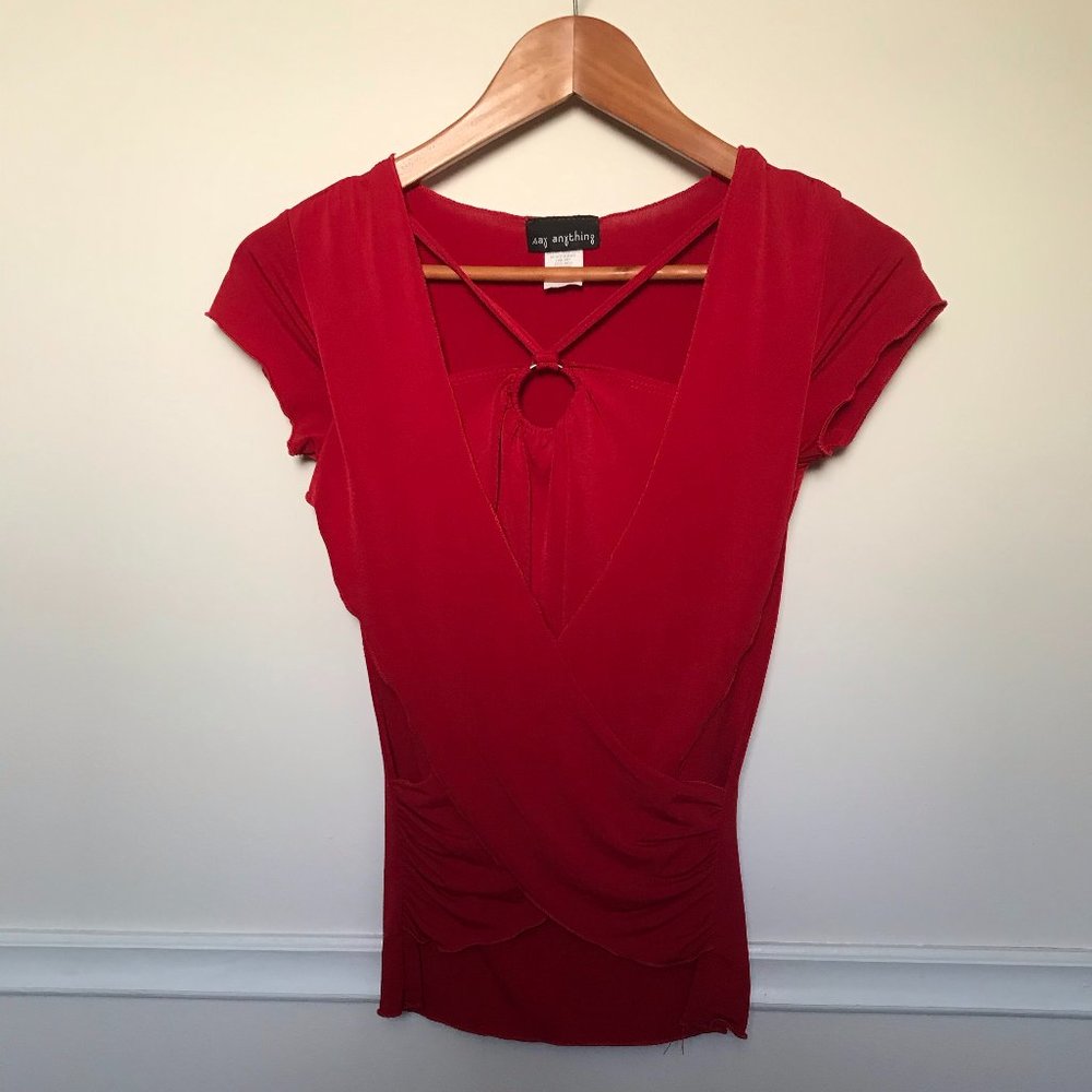 Red Color Block Draped Blouse - Size S